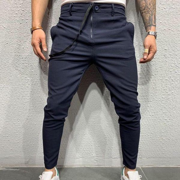 

men's tattered fabric leisure jogging leggings european and american men's leisure full length pencil pants1, Black