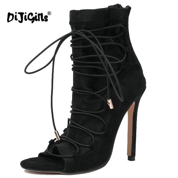 

dijigirls 2021 women pumps peep toe lace up high heels shoes woman cross-tied thin heel party shoes sapatos dropshipping, Black
