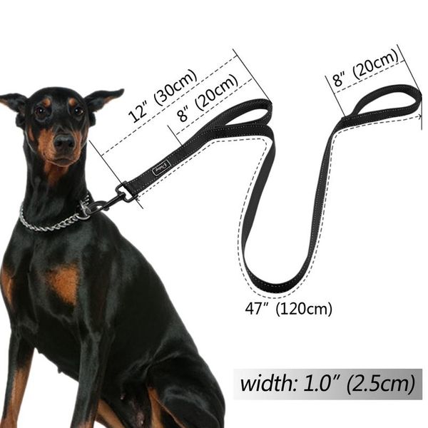 

2 handles dog leash reflective nylon double handle traffic dog lead belt for medium large dogs greater control safety sqcict