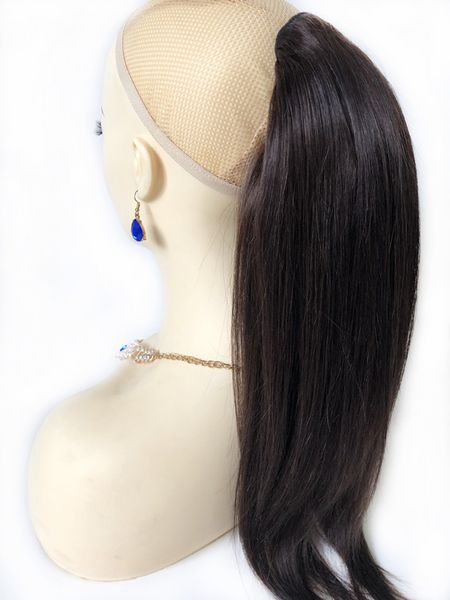 Long gerade Kordelzug Human Hair Ponytail dunkelste braune rohe indische jungfrau natürliche Haarteile # 2 Pferdeschwanzverlängerungen Clip Ins für schwarze Frauen