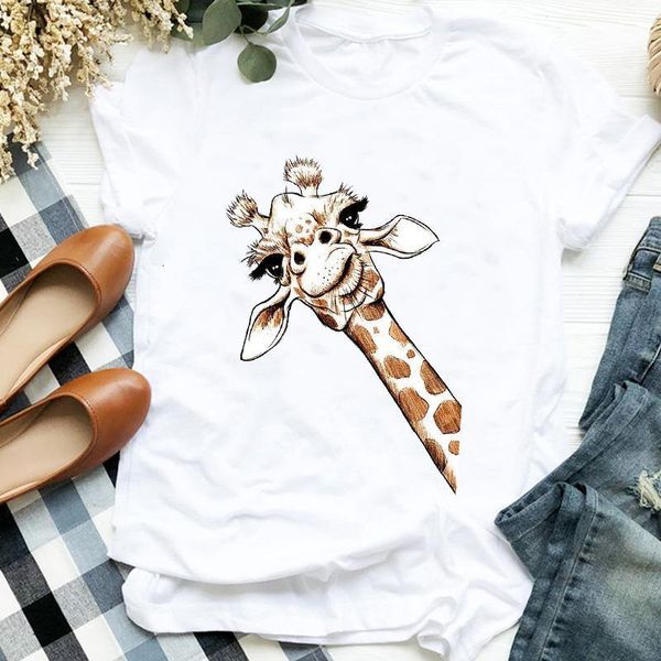

women lady cartoon giraffe aesthetic streetwear style 90s trend t tee womens tshirt female shirt clothes graphic t-shirt, White