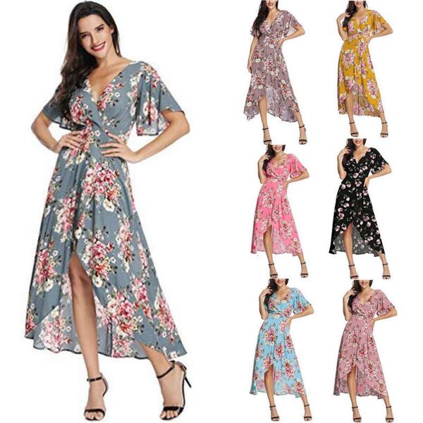 

new v-neck short sleeve floral 2019 cape drs, Black;gray