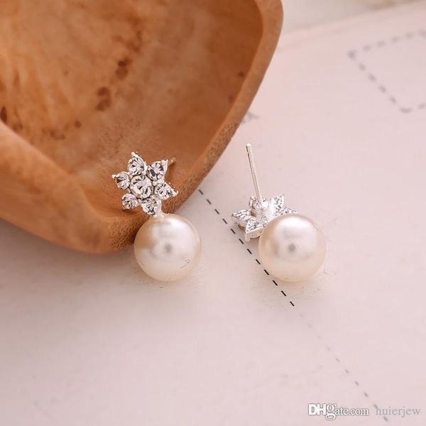 

pretty pearls stud earrings wholesale channel stud crystal earring wedding jewelry women statement channel earrings, Golden;silver