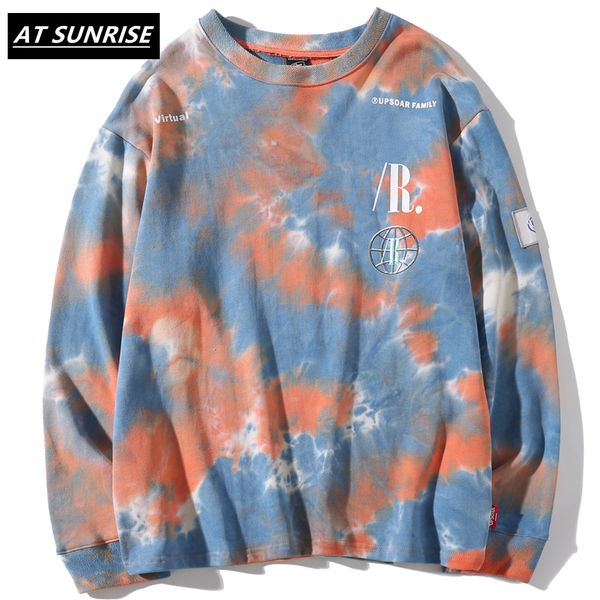 

casual loose tie dye o-neck hoodies sweatshirts mens hip hop hipster punk rock streetwear hoodie fashion jumper print 201013, Black