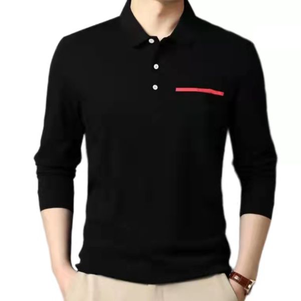 

luxury mens polo t shirt solid color business casual multi fashion letter printed cotton long sleeved men shirts size s-5xl, White;black