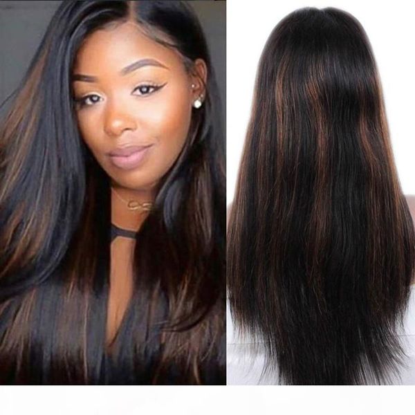 

brazilian remy glueless lace front human hair wigs long straight hair wigs for black women ombre human hair wig #1b 30 highlight color, Black;brown