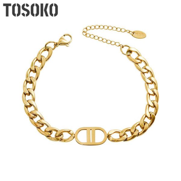 

tosoko stainless steel jewelry personality letter d thick chain hip hop bracelet for female bse164, Black