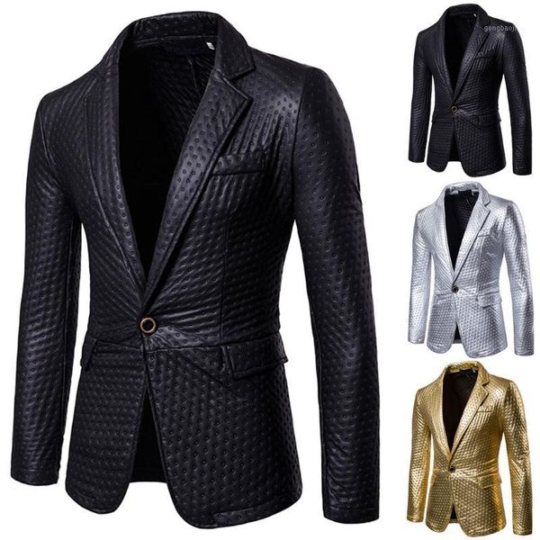 

men formal slim fit formal one button suits men style fashion self-cultivation and bright-faced suit pure color coat -2xl1, Tan;black