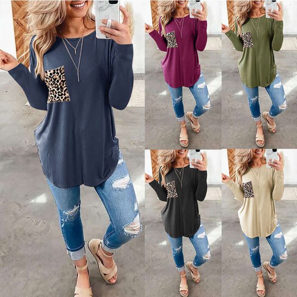 

2020 new round neck solid color long sleeve t-shirt women's autumn winter jackets for women printed, Black;brown