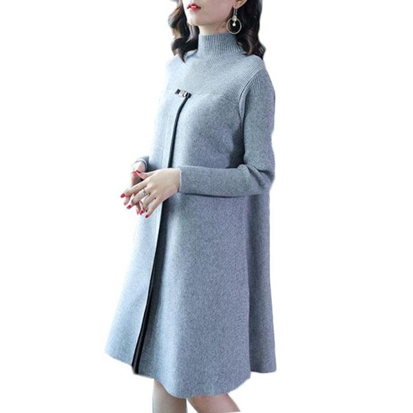 

knitted sweater dress female pullover new autumn winter half turtleneck knit jumper loose large size women sweater dress y240, Black;gray