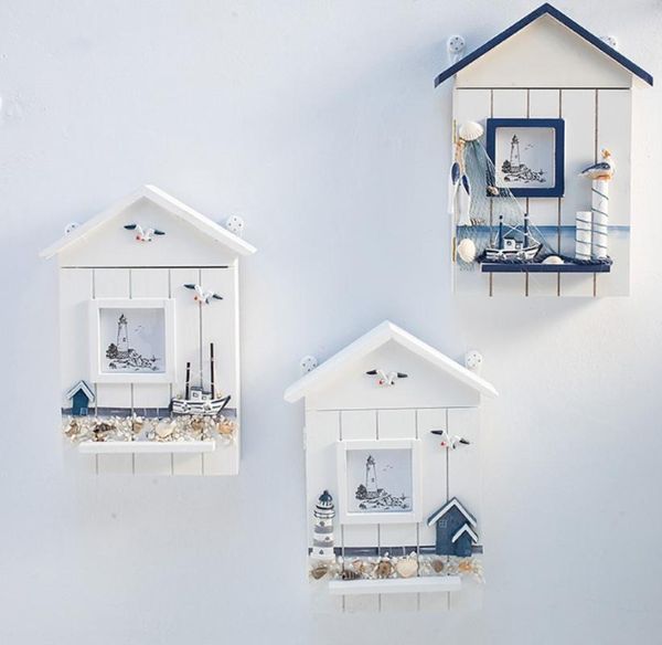 

creative decoration in the sea solid wood key box key box cabinet wall hanging seabird sea tower house storage