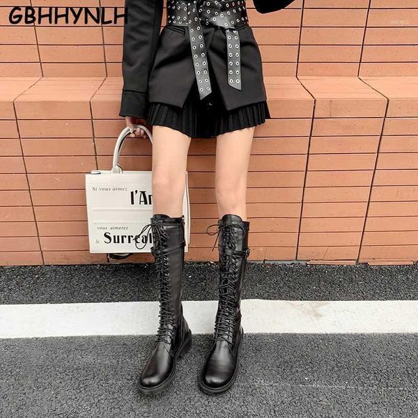 

boots booties woman riding chunky low heel women shoes autumn winter knee high motorcycle work lja8781, Black