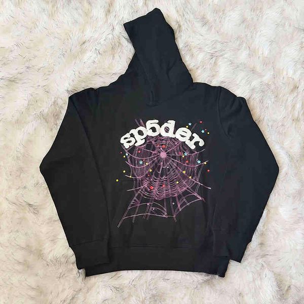 

black sp5der young thug 555555 angel hoodies men women high street foam printing spider web pullover sweatshirts