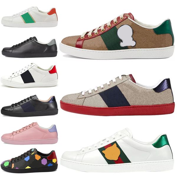 

2021 luxurys designers shoes men women sneaker casual shoes snake chaussures leather sneakers ace bee embroidery shoe 36-4 e07l#, Black