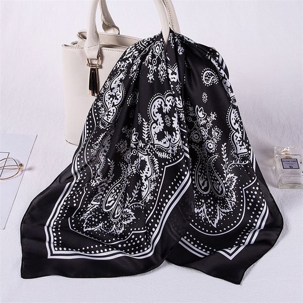 

new silk scarf 70cm square hair band neck wraps women foulard neckerchief print satin scarves for bag tie 201023, Blue;gray