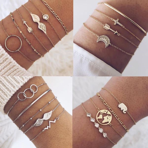 

diezi fashion silver color round wing chain bracelets bangle for women crystal round arrow charm bracelets sets jewelry gifts, Black