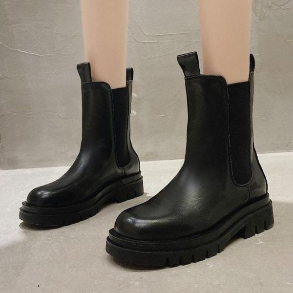 

pu leather boots women winter boots heel for ladies slip on platform black basic women shoes botas