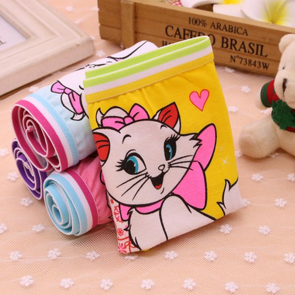 

3 pcs/lotfemale cartoon printed baby briefs panties girls boxer children's cotton underwear, Black;pink