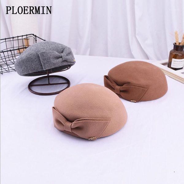 

berets 100% wool beret winter women autumn elegant hat lady felt retro fedora fashion beanie1, Blue;gray