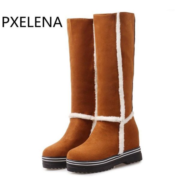 

pxelena knee high snow boots women round toe platform hidden high heels winter warm long boots 2020 ladies shoes plus size 34-431, Black