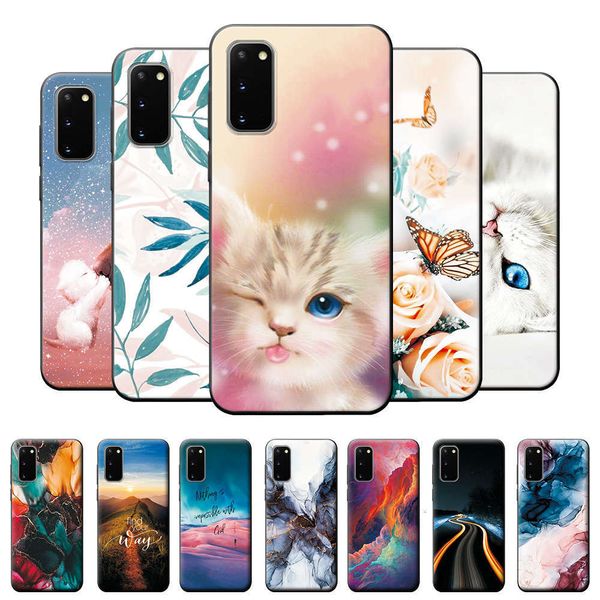 

qasamsung s20 6.2 "silicone sheath, soft tpu back cover, cat and flower, suitable for samsung galaxy s20 s 20lk
