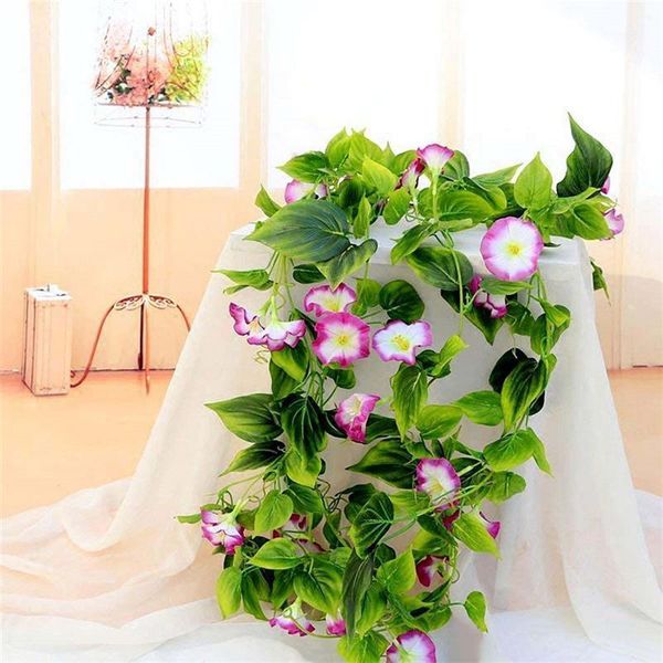 

2pcs artificial vine morning glory hanging flowers fake foliage simulation vine plant leaves garland wedding home decorations1
