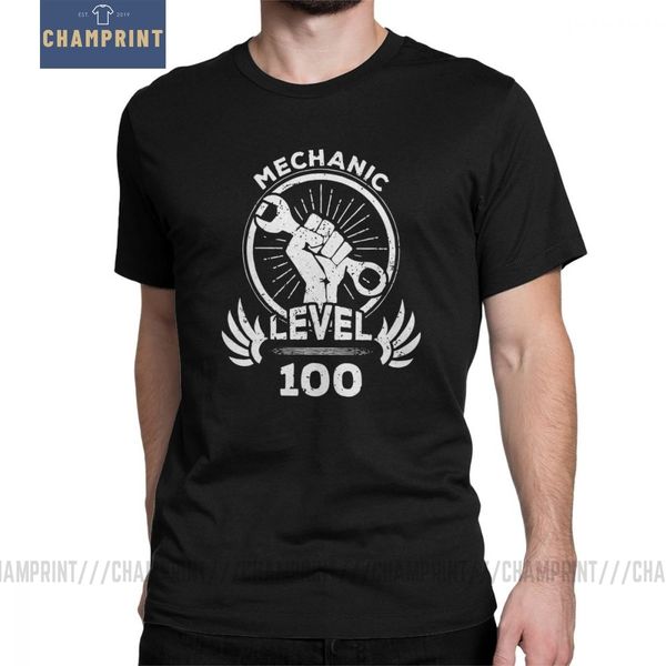 

level 100 mechanic t-shirts men car fix engineer vintage tees round neck short sleeve t shirt unique clothing sport hooded sweatshirt hoodie