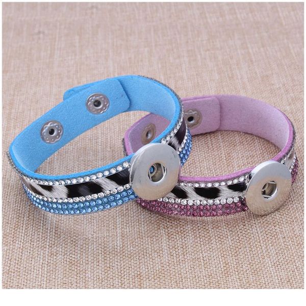

2019 leopard leather snap button bracelet bangles jewelry fit 18mm snap buttons crystal rhinestone leather diy snap jllxbd, Golden;silver