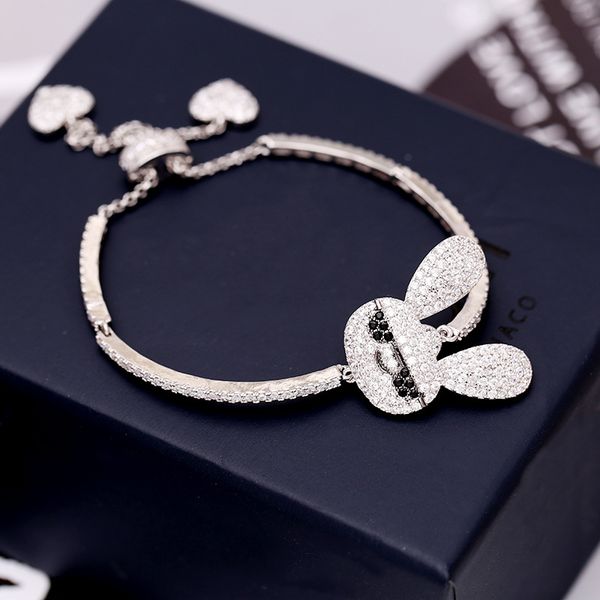 

europe and the united states new personality ultraflicit zircon naughty rabbit bracelet adjustment double love hand decoration wild, Black