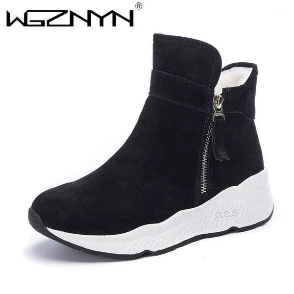 

wgznyn 2020 women snow boots beige plush warm fur causal shoes sneakers ankle booties platform thick sole lace up winter shoes1, Black