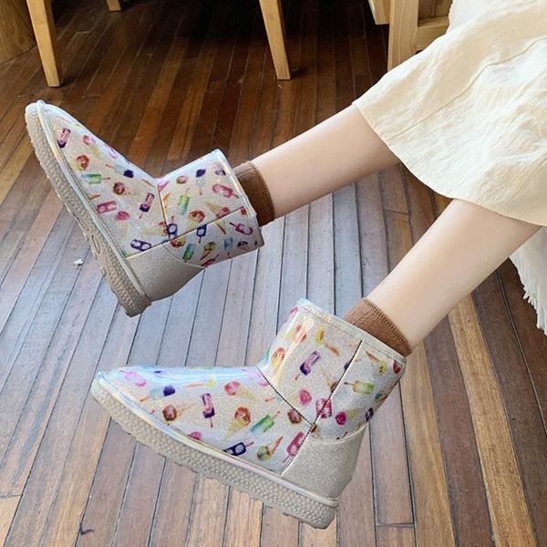 

snow boots for women 2020 winter fashion chunky platform ankle boots women's plush shoes luxury designers woman padded, Black