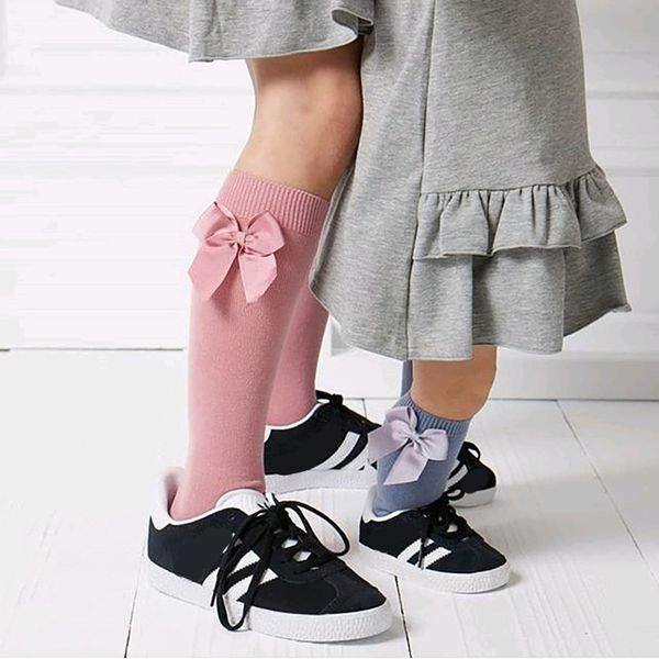 

new autumn winter baby socks knee high cotton spanish style big bow floor socks children socks for girls 05 years 2pair 4pcs, Pink;yellow