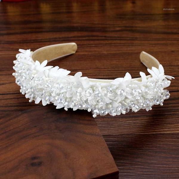 

other handmade women headdress party wedding hair accessories white pink crystal beads flower headbands fashion bridal hairbands1, Golden;white