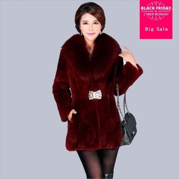 

s-4xl plus size faux fur coat women winter fashion tricken warm big fur collar jacket female slim medium long overcoat l13041, Black