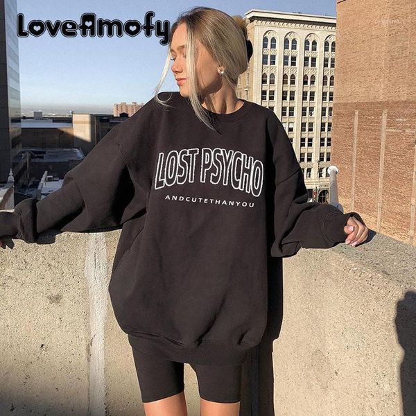 

fashion casual women hoodie loose long sleeve letter pattern sports sweatshirts 2021 european and american streetwear style, Black