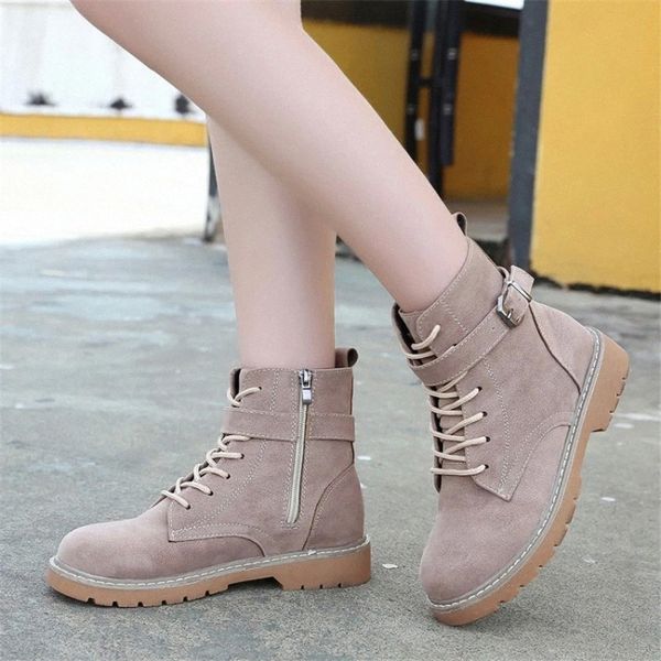 

cootelili autumn ankle boots for women buckle casual shoes woman lace up faux suede leather zipper botas mujer size 35-39 #3z67, Black