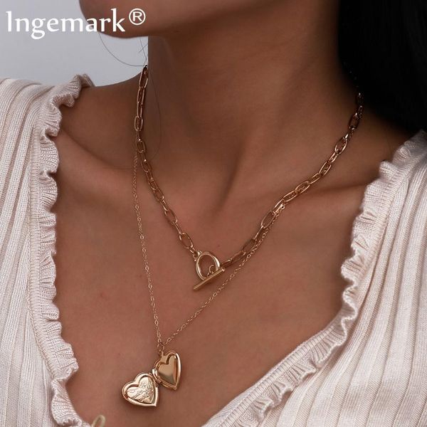 

goth open love heart pendant choker necklace collares men punk multilayer cuban lariat long chain necklace couple women jewelry, Silver