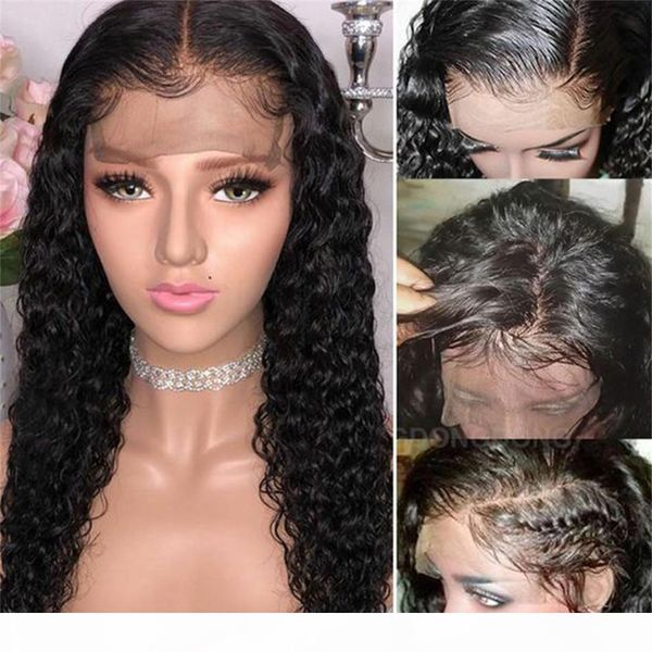 

hair 13*4 brazilian curly lace front human hair wigs pre plucked 150% density front lace wigs, Black