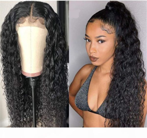 

human remy hair water wave lace closure wig 4*4 swiss ace size natural black color, Black;brown