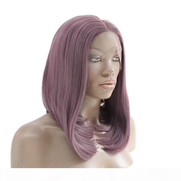 

короткий боб очаровательный цвет прямой кружевной фронт парик средняя часть длина плеча термостойкий синтетический парик для женщин, Black