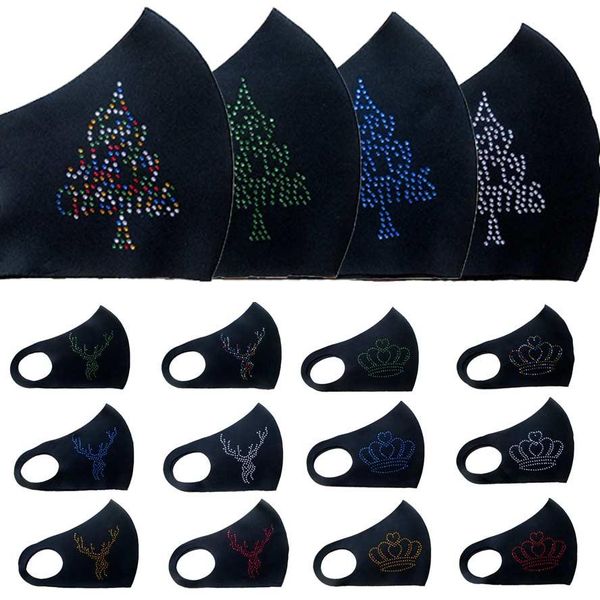 

designer mask christmas rhinestone face mask designer cartoon black mouth masks christmas tree hat santa claus deer party facemask