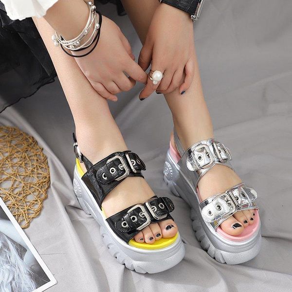 

summer women chunky platform sandals fashion casual shoes woman leather designers brand ladies beach buckle strap sandal 2021, Black