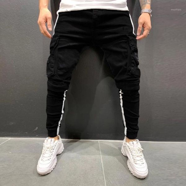 

men's blue baggy jeans with denim hole trouser distressed jeans long pencil pants streetwear hip hop designer pants style plus1