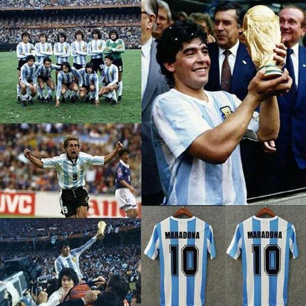 

1986 argentina retro soccer jersey maradona vintage classic retro argentina maradona 1986 football shirts maillot camisetas de futbo2021, Black