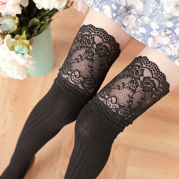 

long stockings warm thigh high for ladies girls new fashion striped knee socks women, Black;white