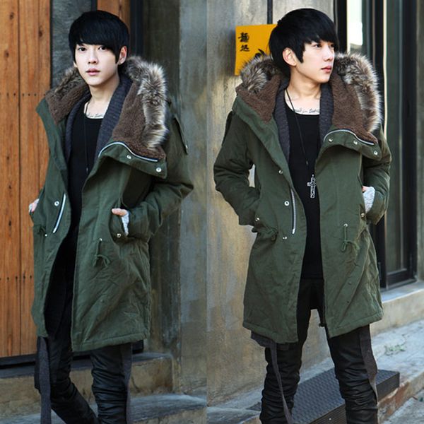 

taobao autumn and winter men's fur collar korean slim lamb wool cotton windbreaker coat, Tan;black