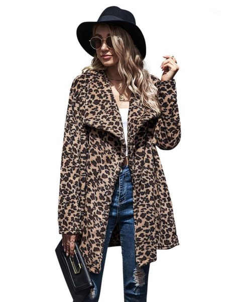 

women's faux fur coat women autumn winter 2020 new fashion mid-length leopard print casual coats ladies lapel warm winter jacket1, Black