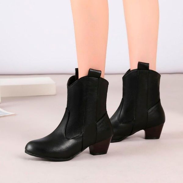

chimizhai new winter women shoes warm ankle boots fur middle heels shoes woman boots autumn spring slip on my42, Black