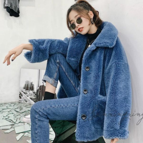 

real fur coat streetwear wool jacket autumn winter coat women clothes 2019 korean vintage sheep shearling abrigo mujer zt32741, Black