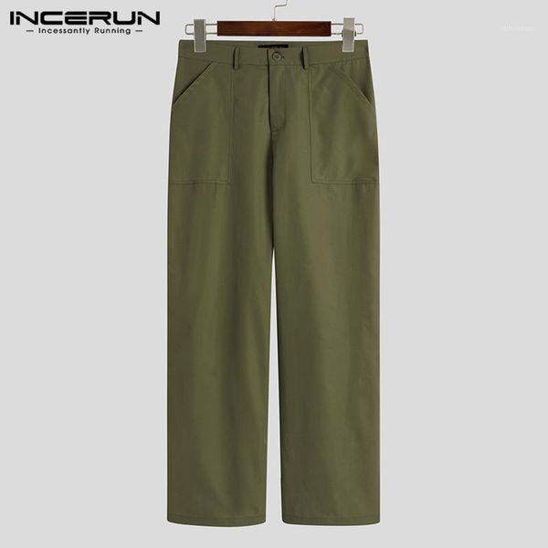 

men's pants incerun men casual solid color vintage joggers streetwear loose button straight 2021 pockets trousers plus size 5xl1, Black